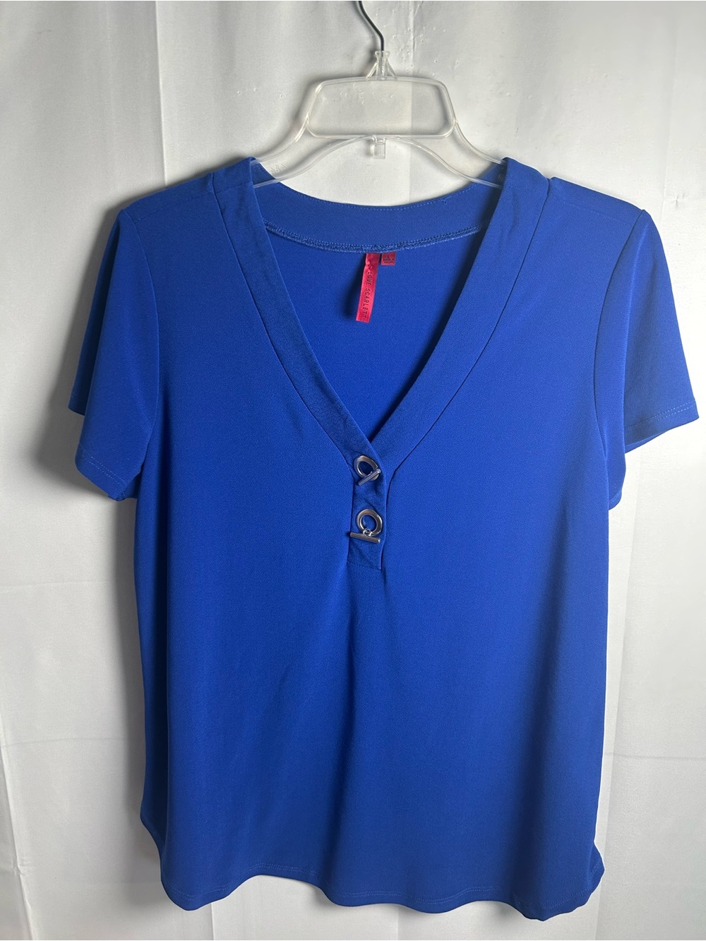 Women's Royal Blue Short-Sleeve V-Neck Top with Ring Detail